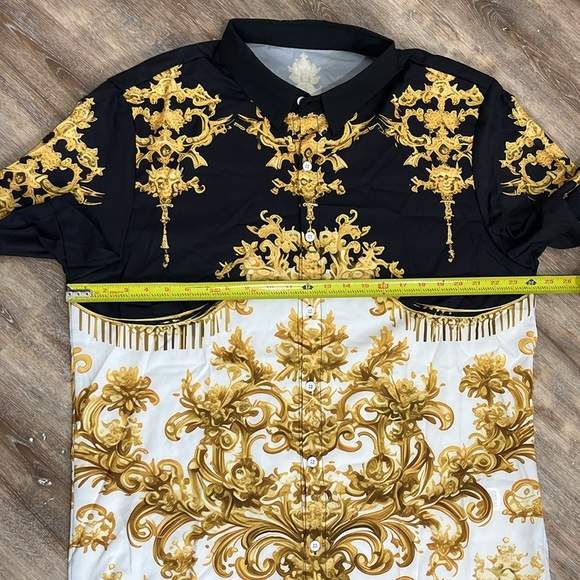Shein Manfinity Baroque Gold Print Men’s XXL Shirt & Short Set Luxury Statement - Picture 6 of 16